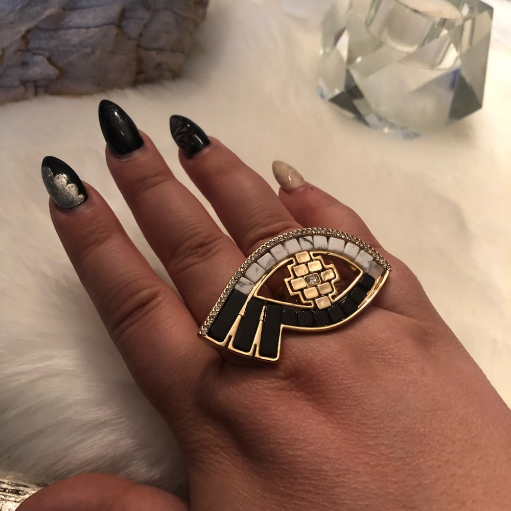 Two finger genuine gem stone evil eye ring